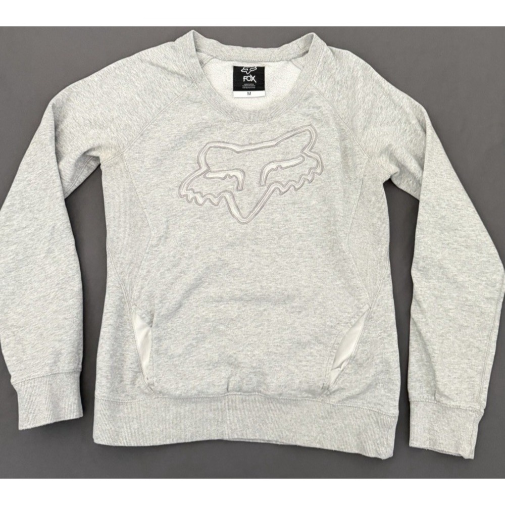 Fox Racing Pullover Sweatshirt Womens Size Medium Gray Front Pocket Long Sleeve - Picture 11 of 11